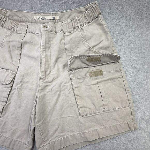 Savane Cargo Shorts Women Size 34W Tan Hook & Loop Pockets Comfort Elastic Waist - Picture 3 of 10
